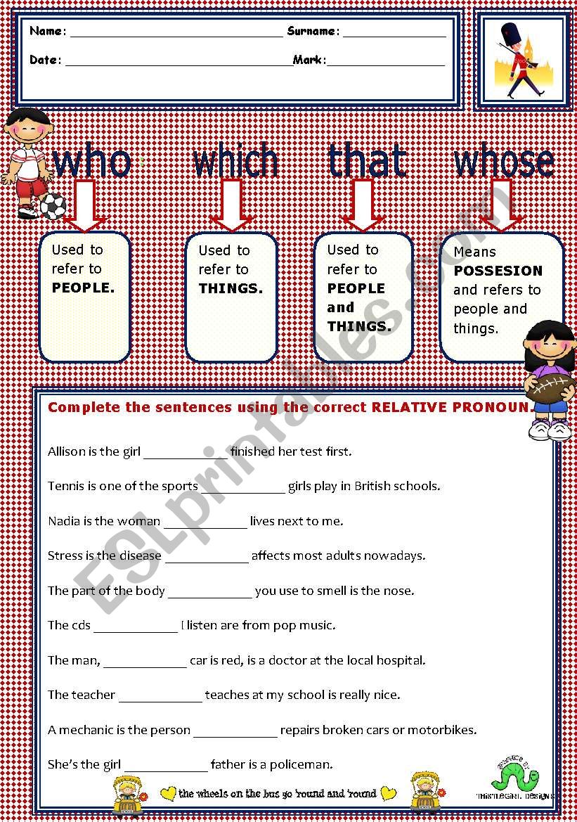 Relative Pronouns worksheet