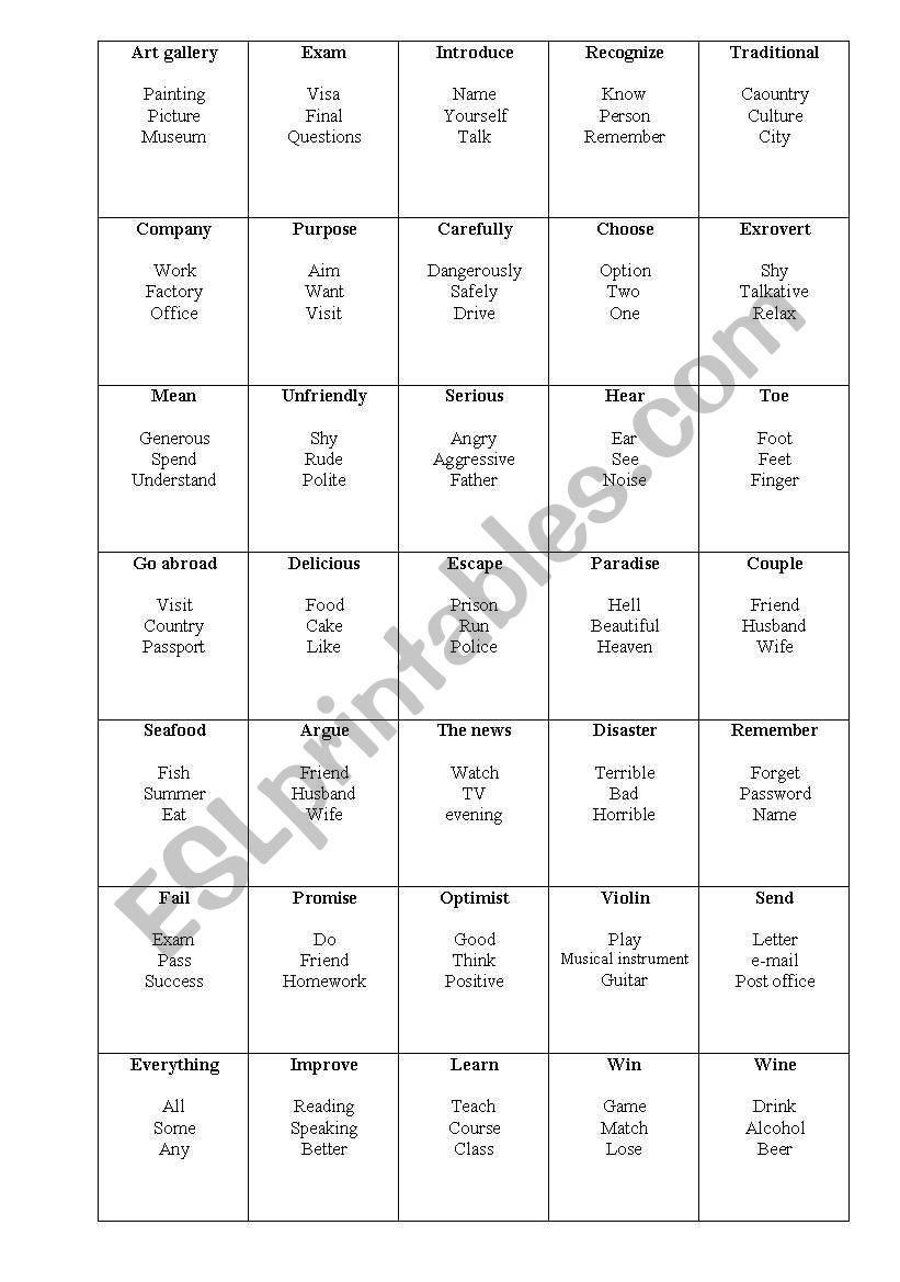 taboo game 3 worksheet