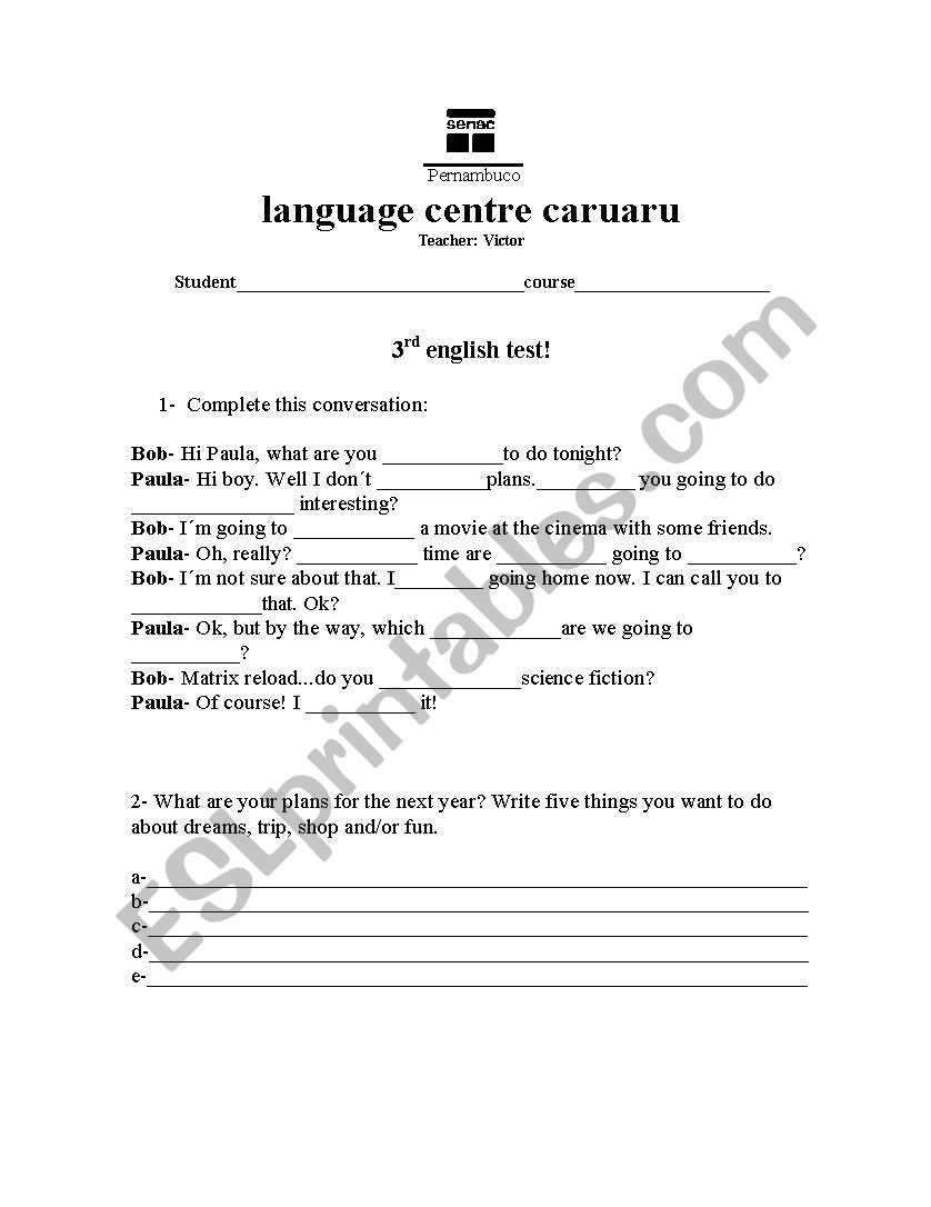 BEGINNER TEST worksheet