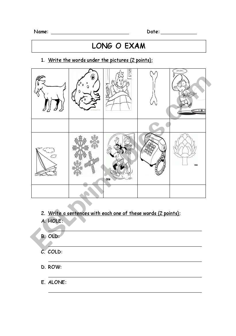 Long o sound worksheet