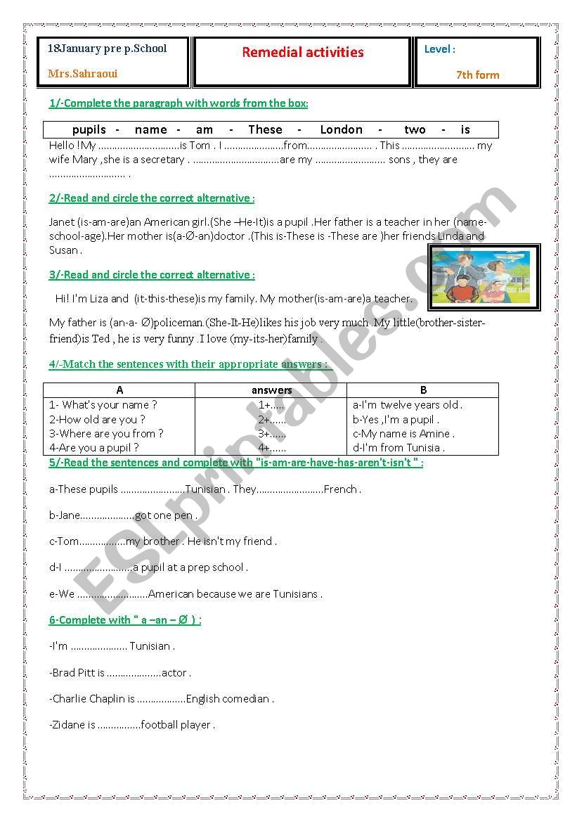 tasks of consolidation for 7th forms 