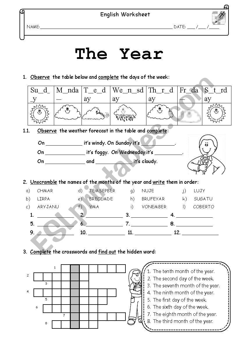 The year (months, days of the week, the weather and ordinal numbers)