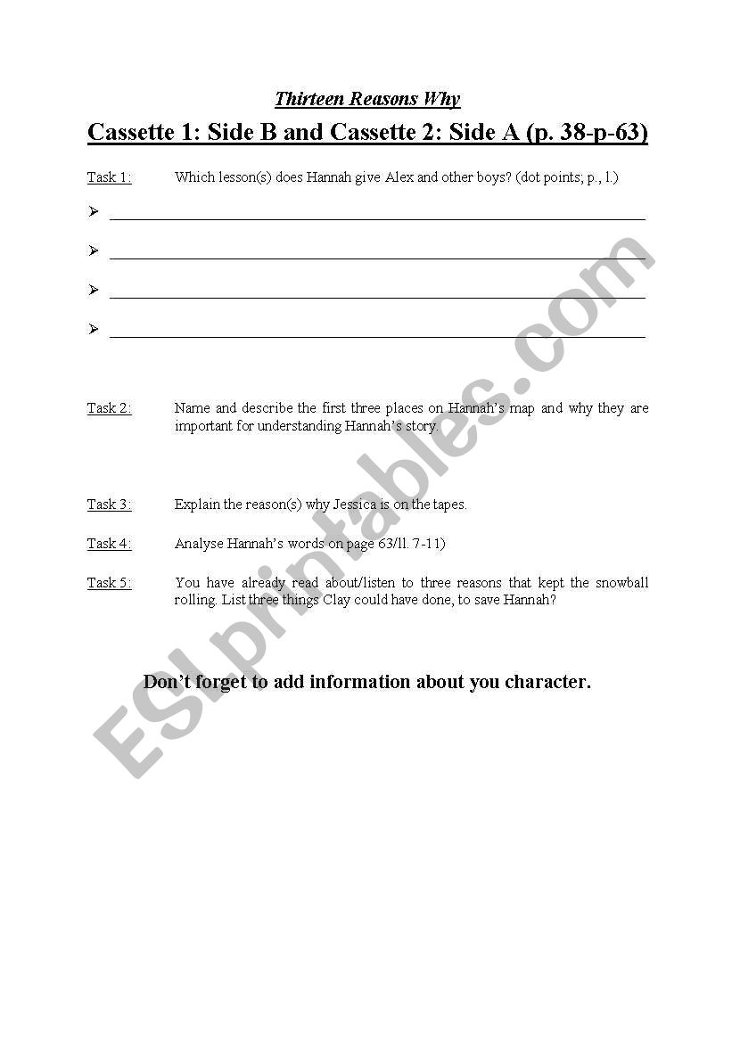 13 Reasons Why  worksheet