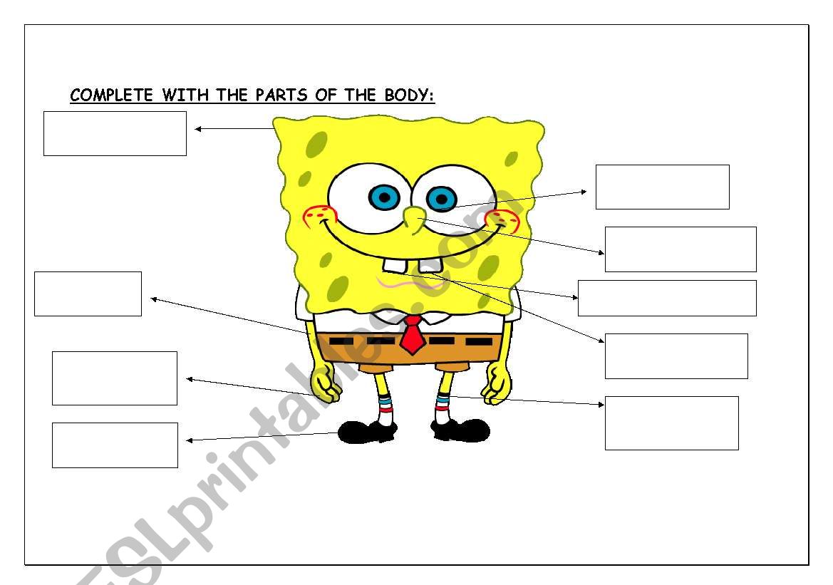 SPONGE BOB. PARTS OF THE BODY worksheet