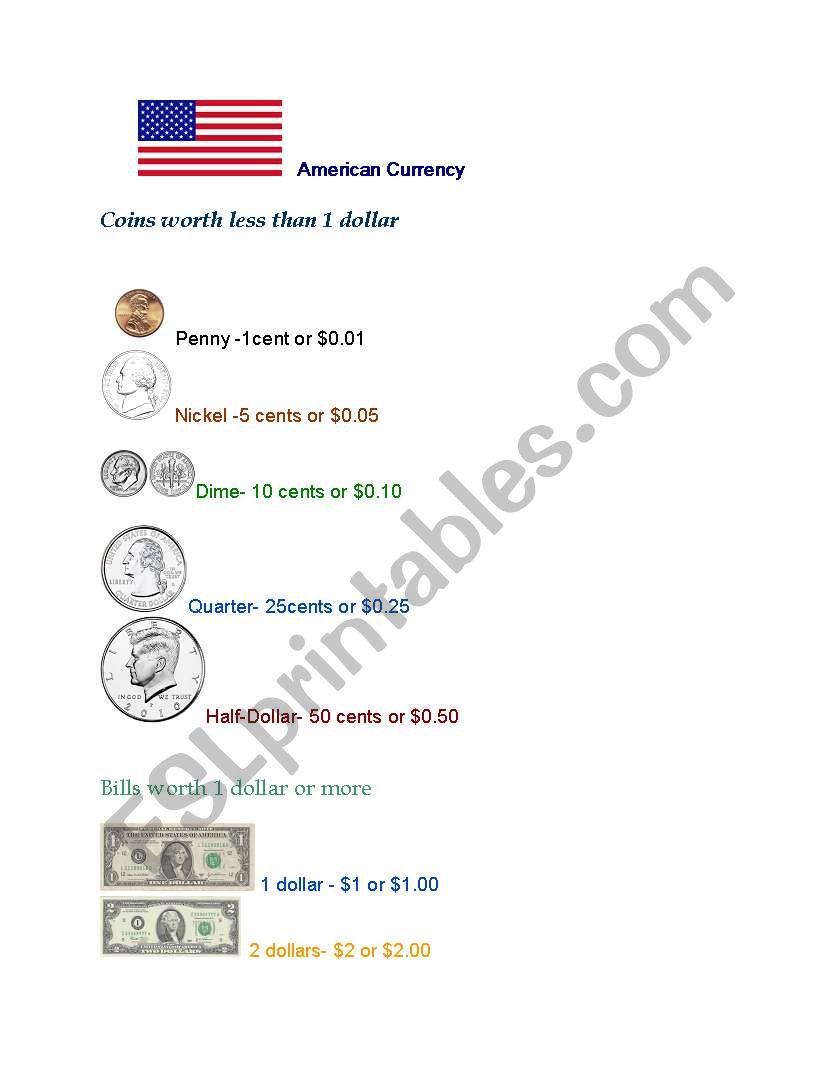 American money worksheet