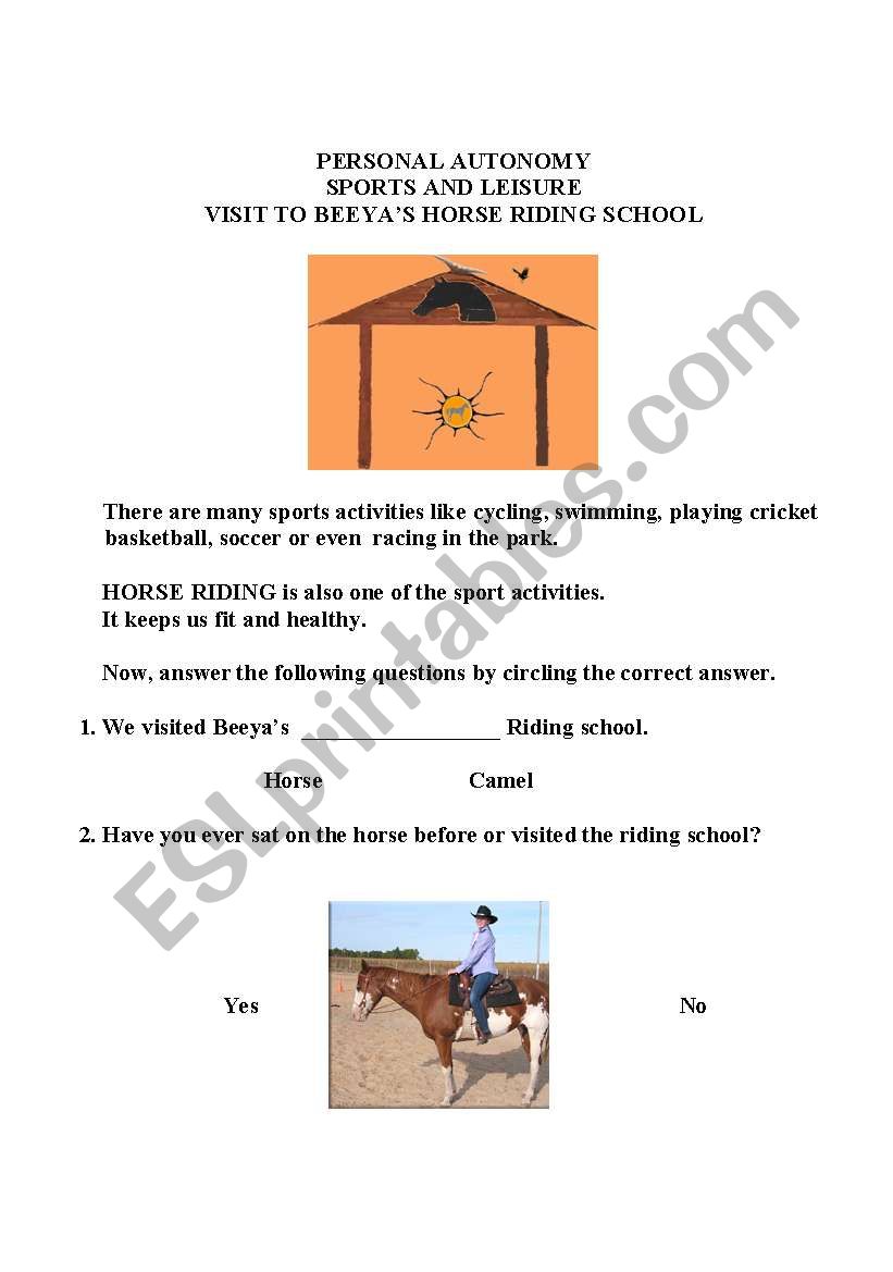 horse riding worksheet