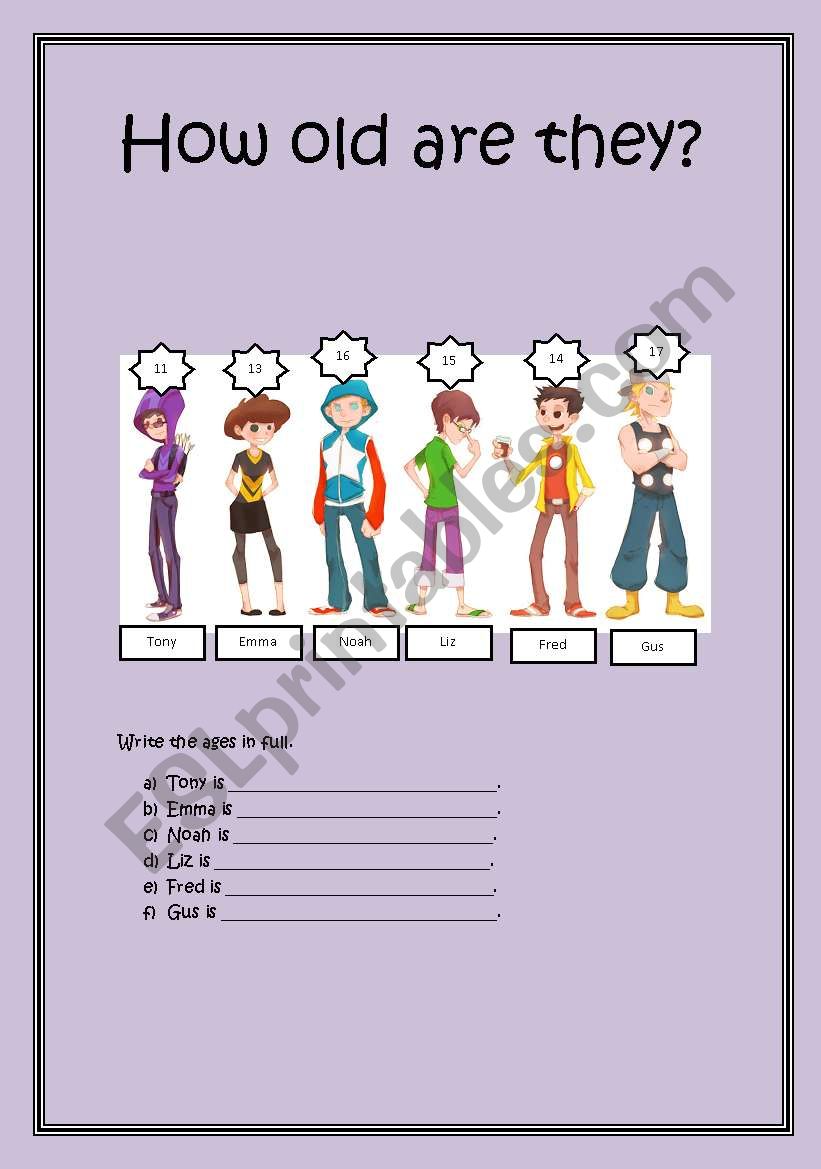 numbers - ages worksheet