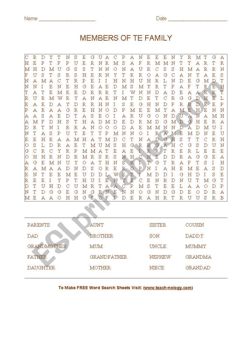 the members of the family worksheet