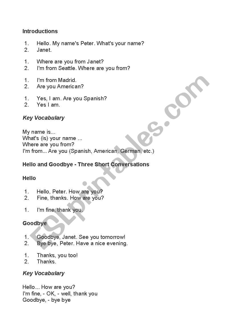 dialogues for beginners worksheet