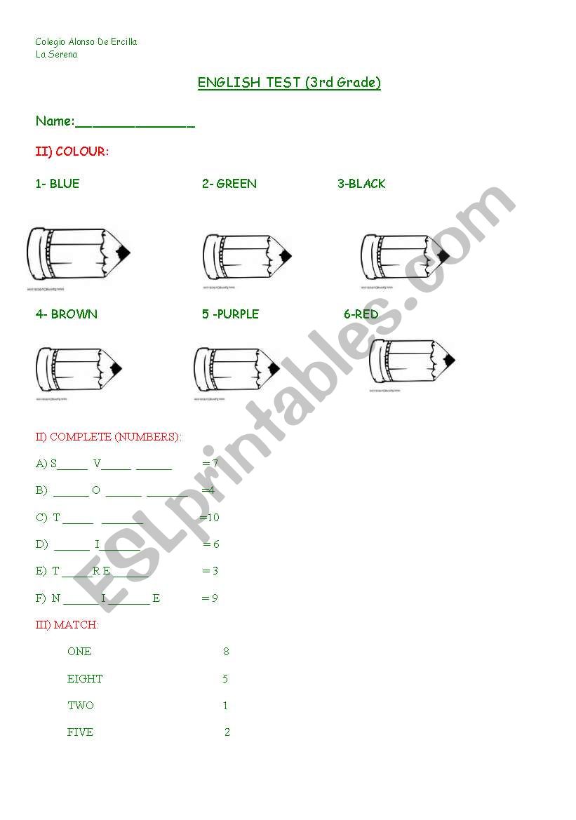 colours and numbers worksheet