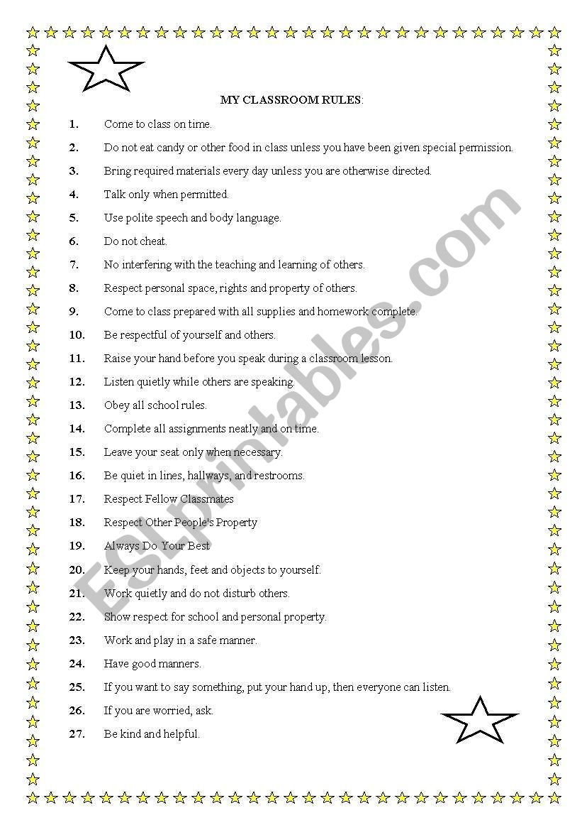 Classroom rules worksheet