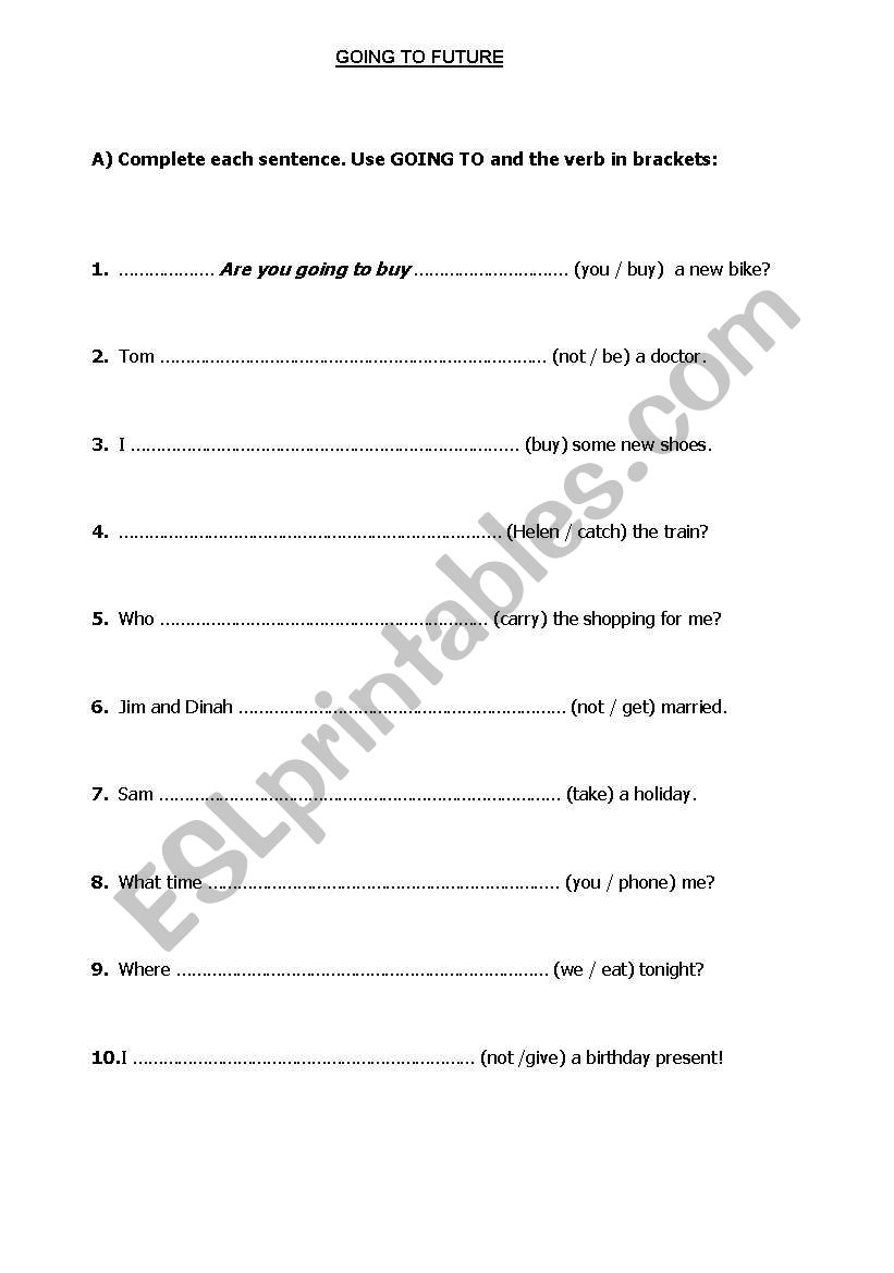 Going to Future Tense worksheet