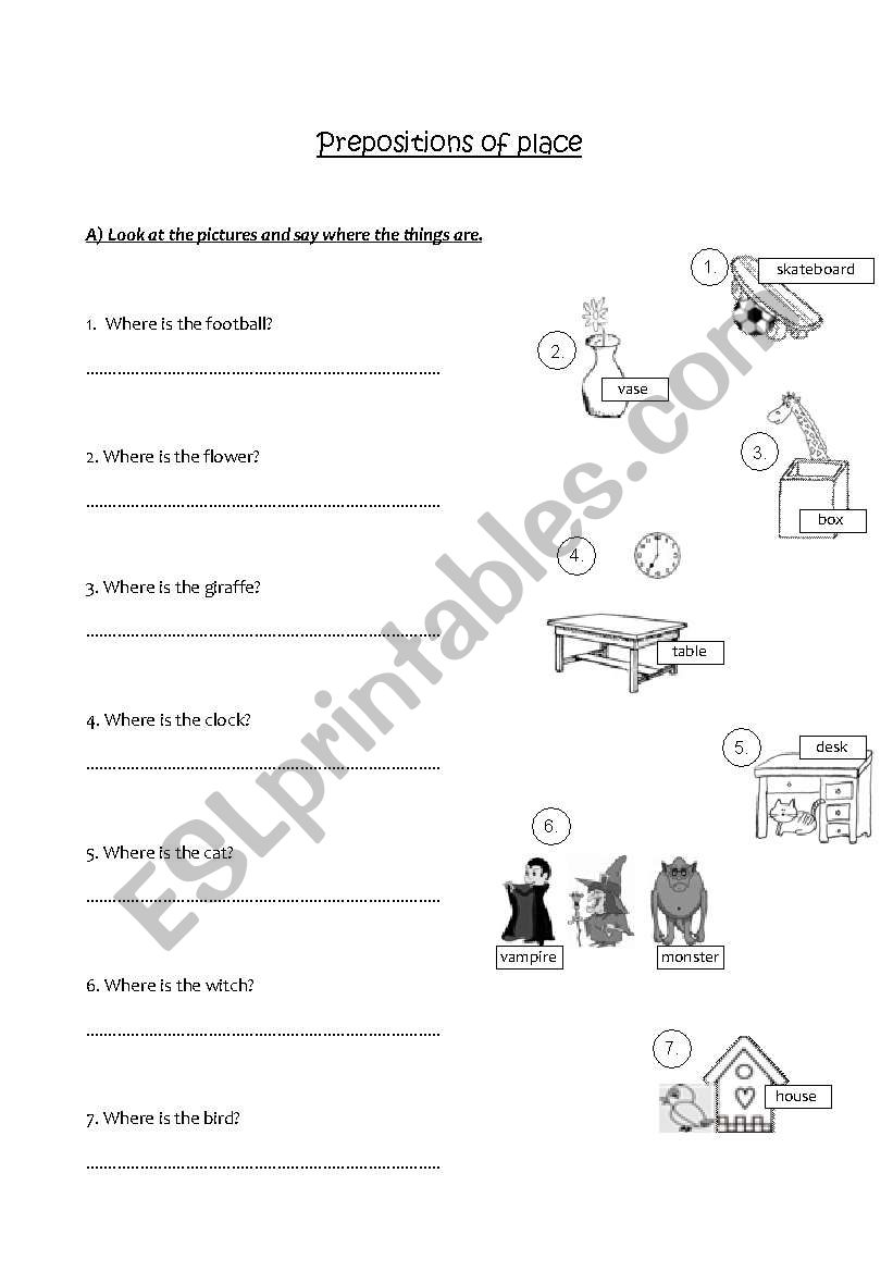 Prepositions of place worksheet