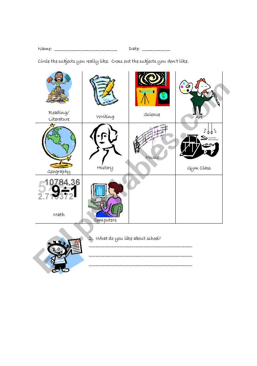 Interest Inventory page 1 worksheet