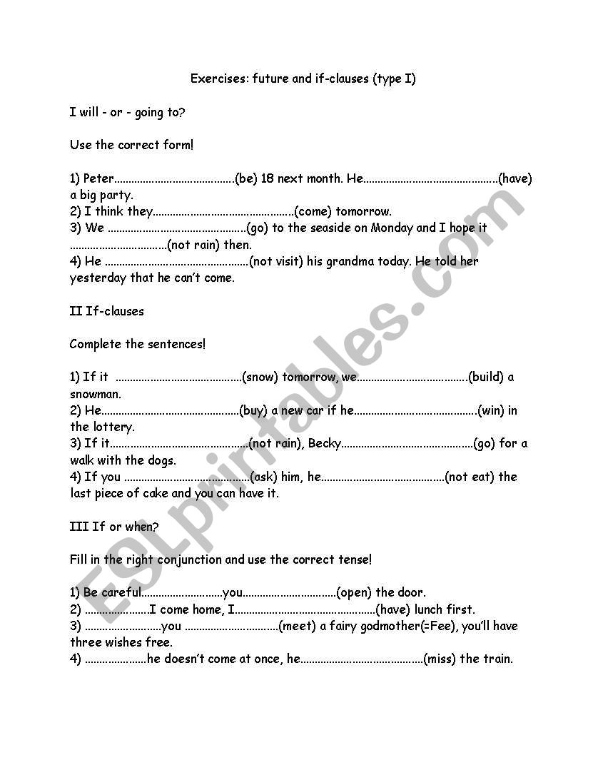 Will vs, going to  worksheet