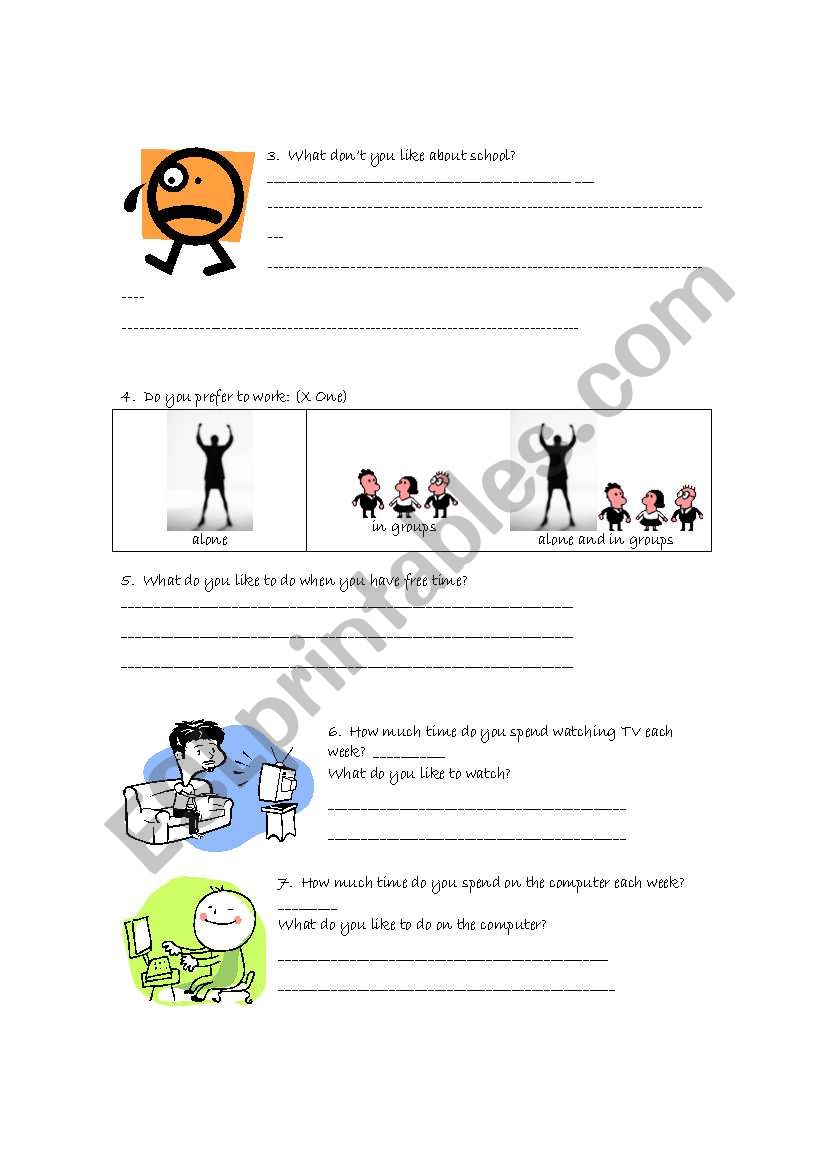 Interest Inventory page 2 worksheet