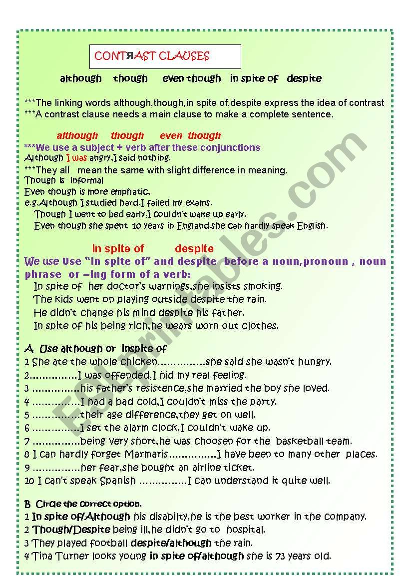 CONTRAST CLAUSES worksheet