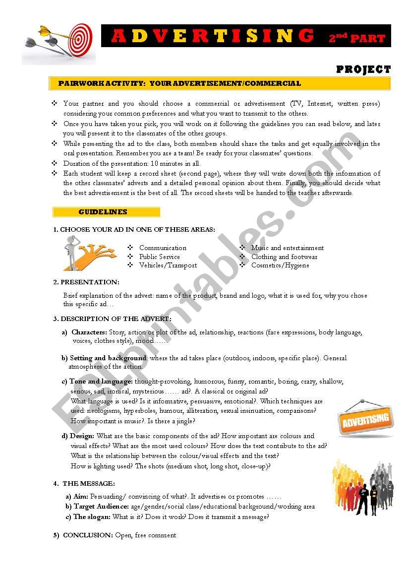 ADVERTISING 2nd part: Project worksheet