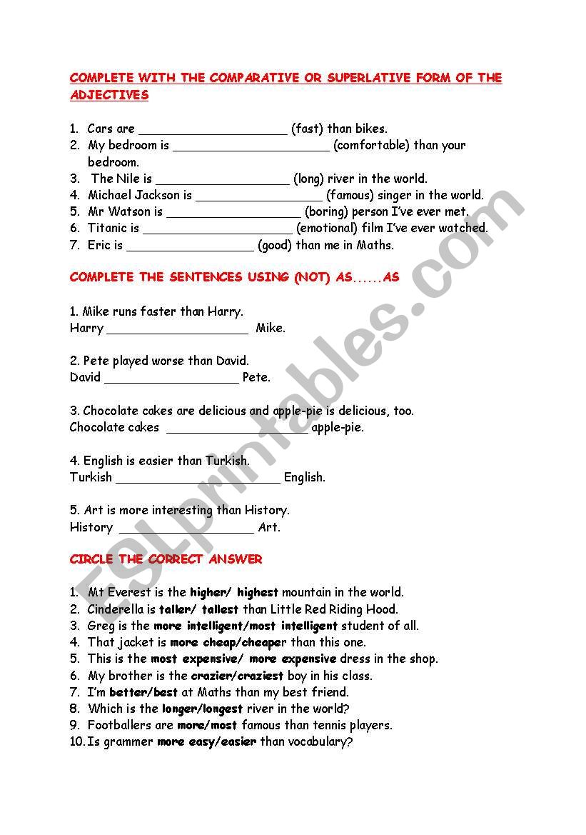 comparative and superlative forms of adjectives