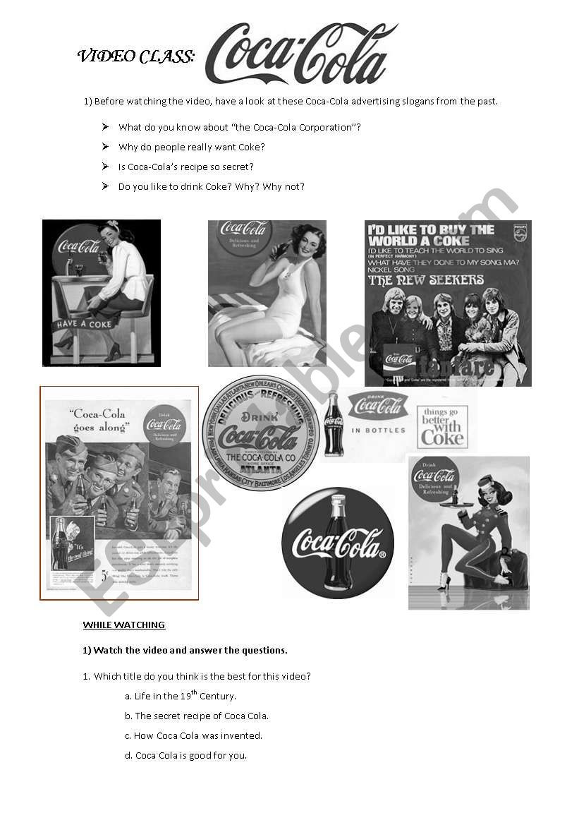 Animated history of COCA COLA worksheet