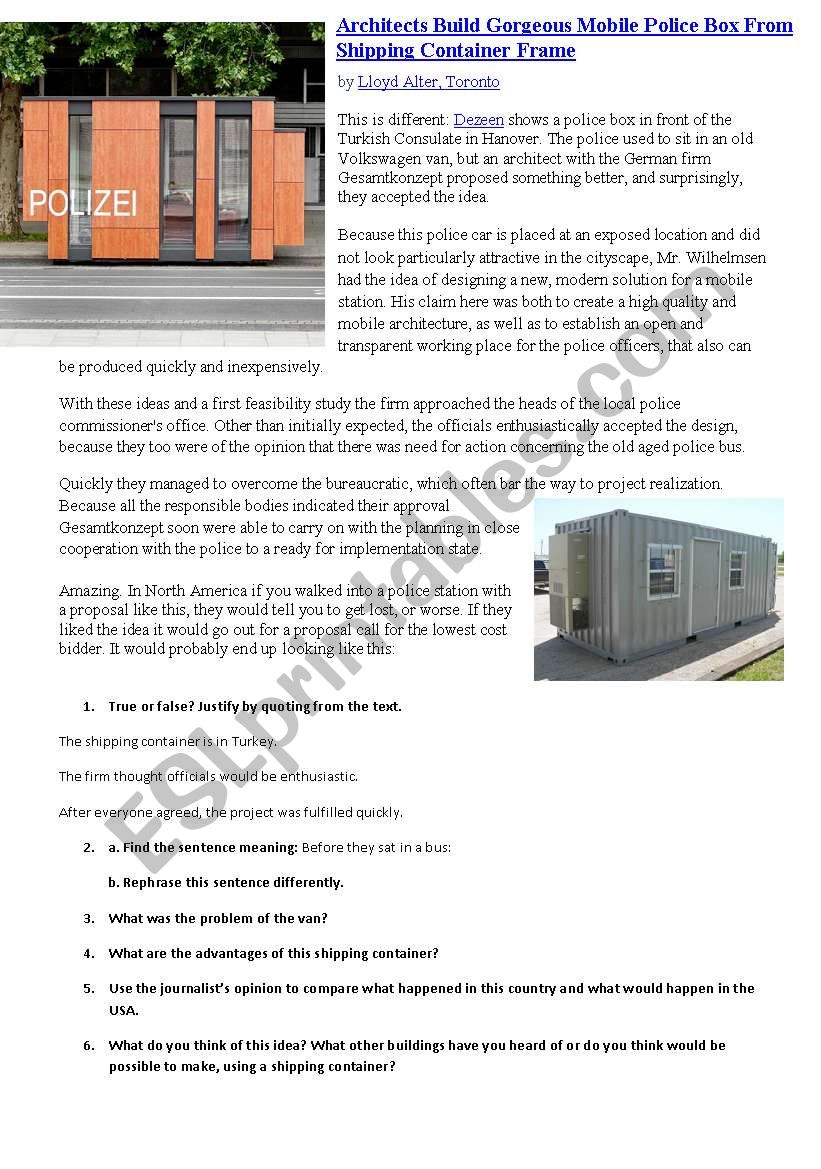 Reading comp.:What to do with a shipping container