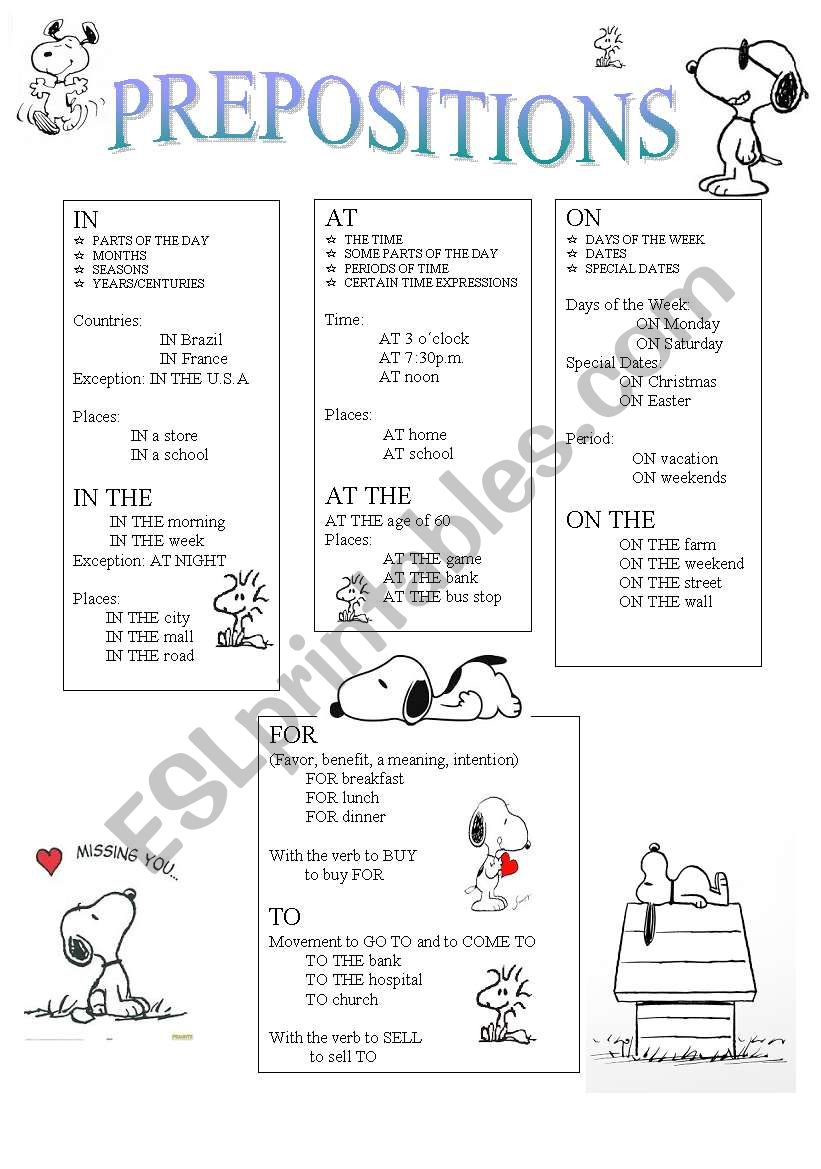 Prepositions with Snoop worksheet