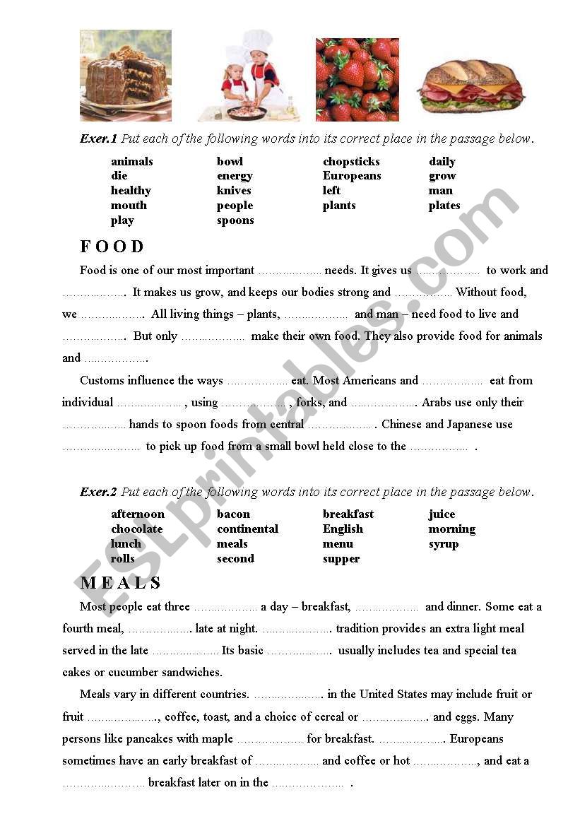 FOOD exercises worksheet