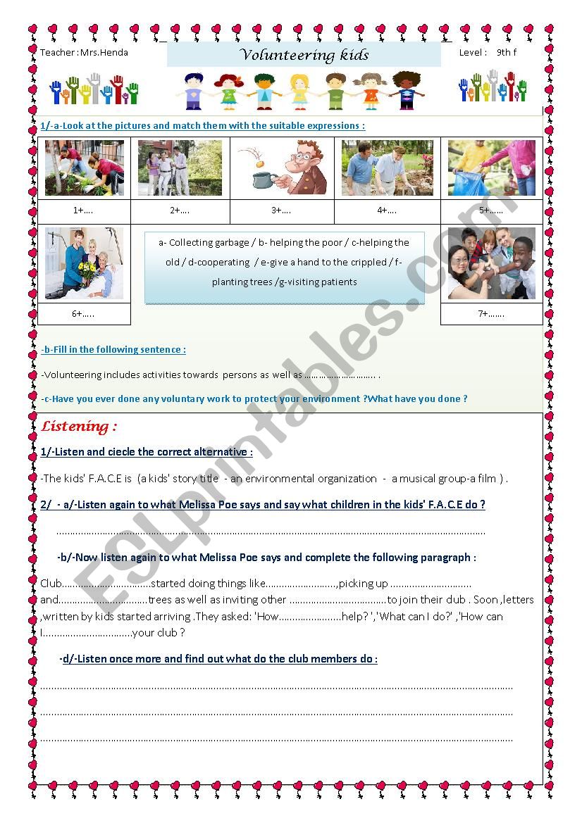 volunteering kids worksheet