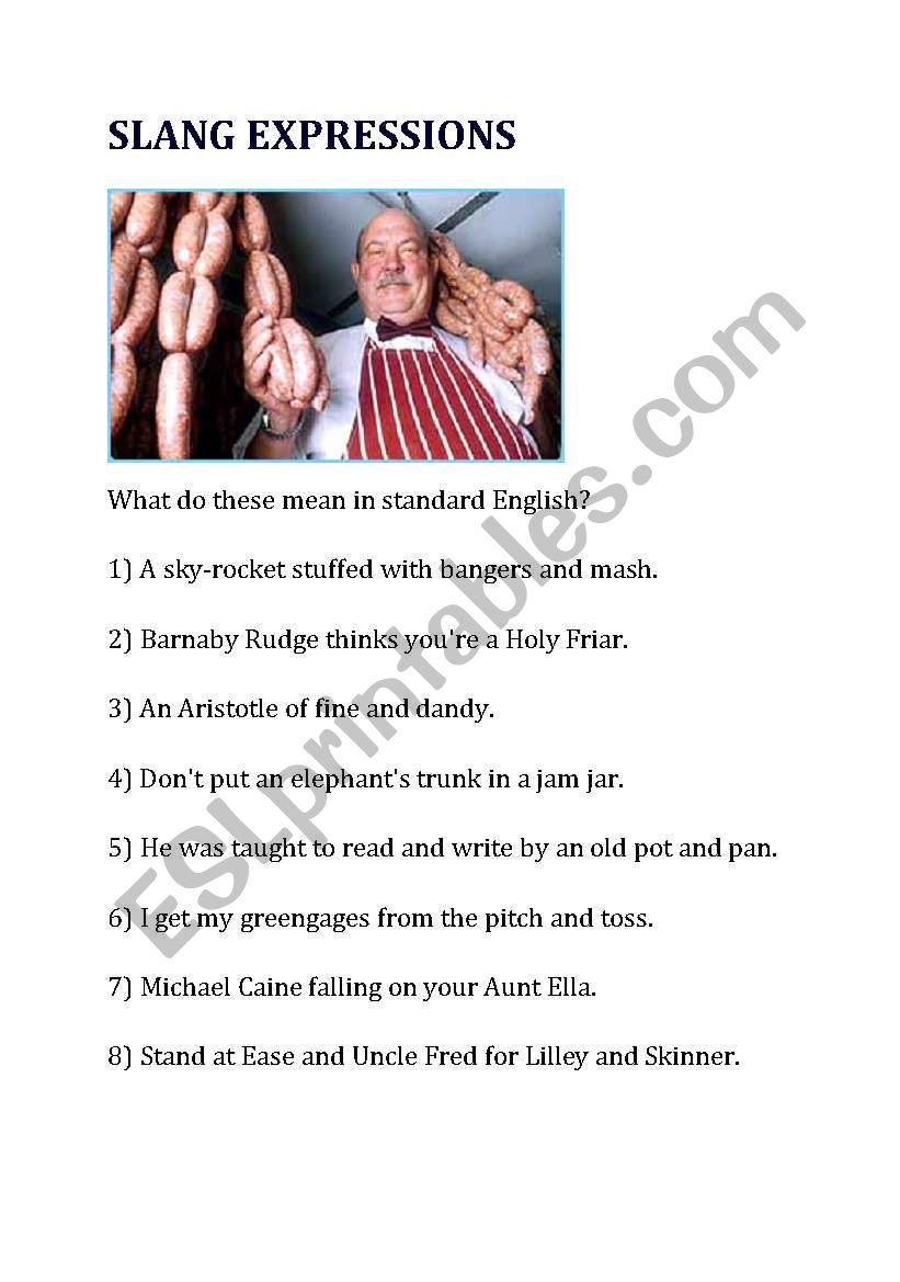 Cockney Rhyming Slang Phrases worksheet