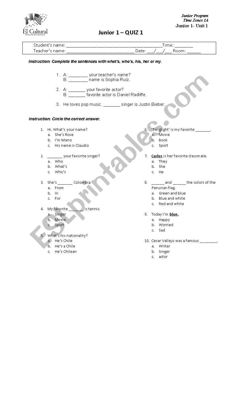 quiz worksheet