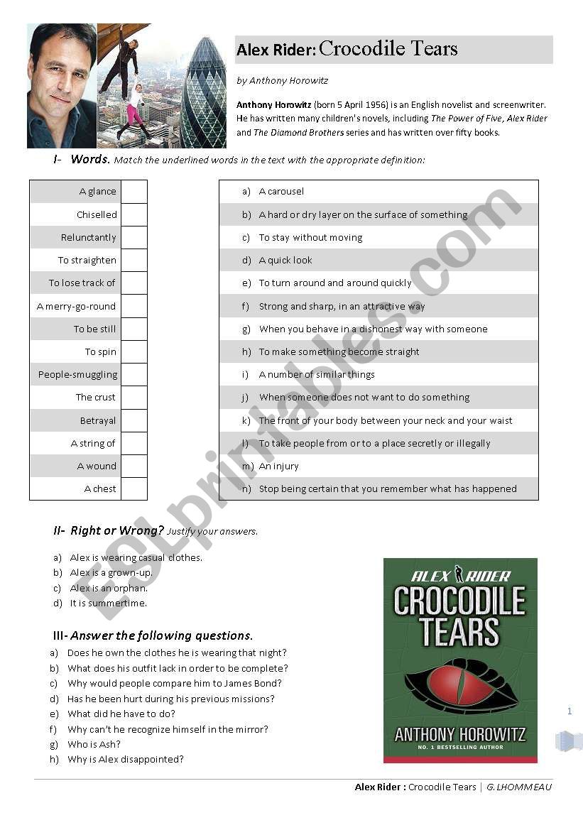 Alex Rider: Crocodile Tears worksheet