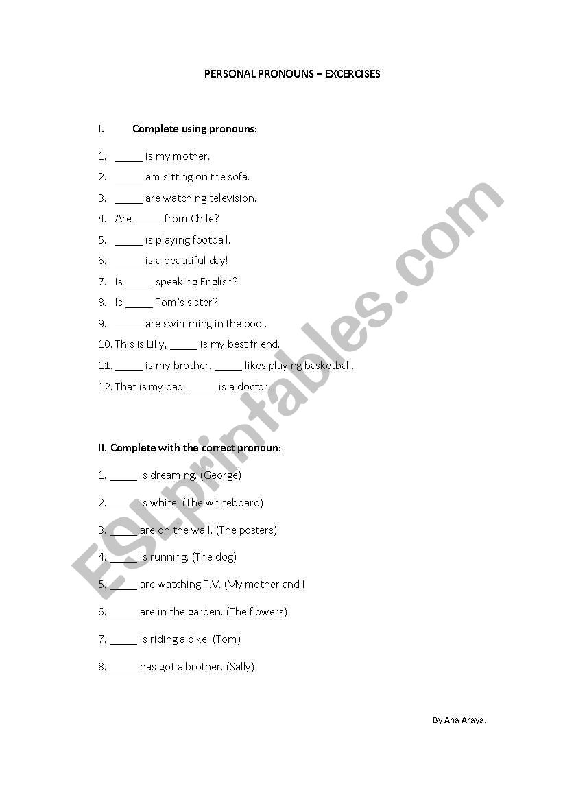 Personal Pronouns worksheet