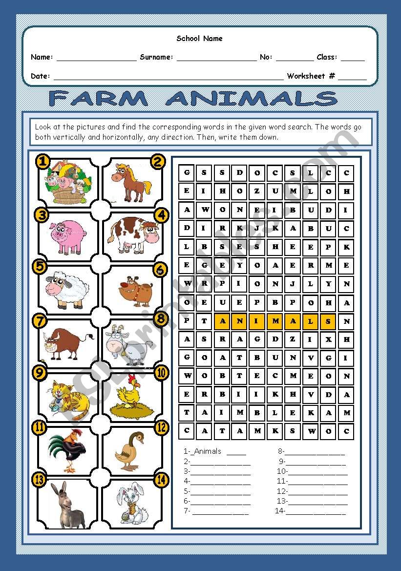 Farm animals worksheet