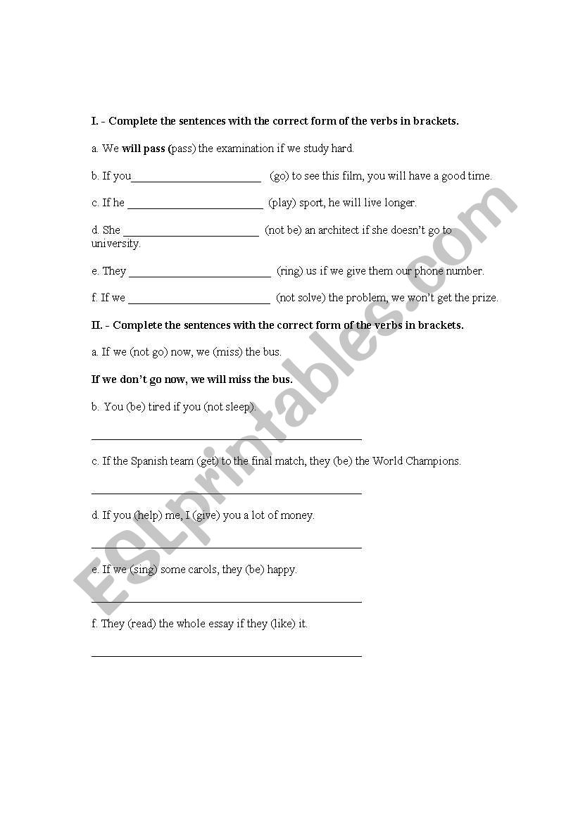 First Conditional Worksheet worksheet