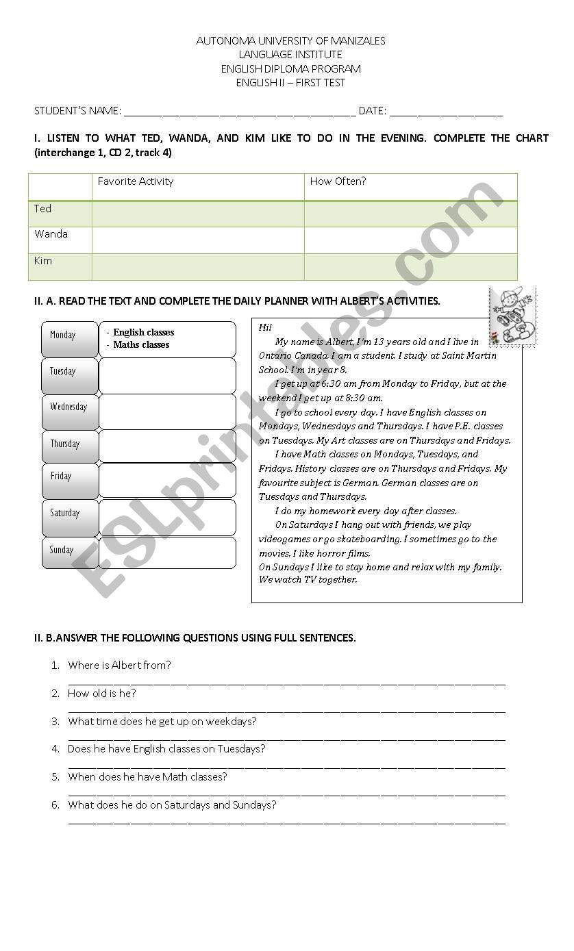 Present Simple Test worksheet