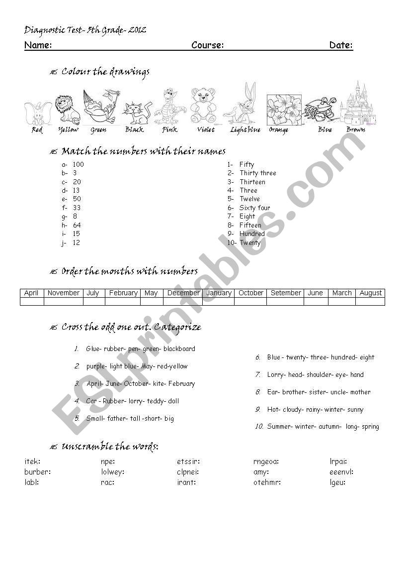 Vocabulary revision test worksheet