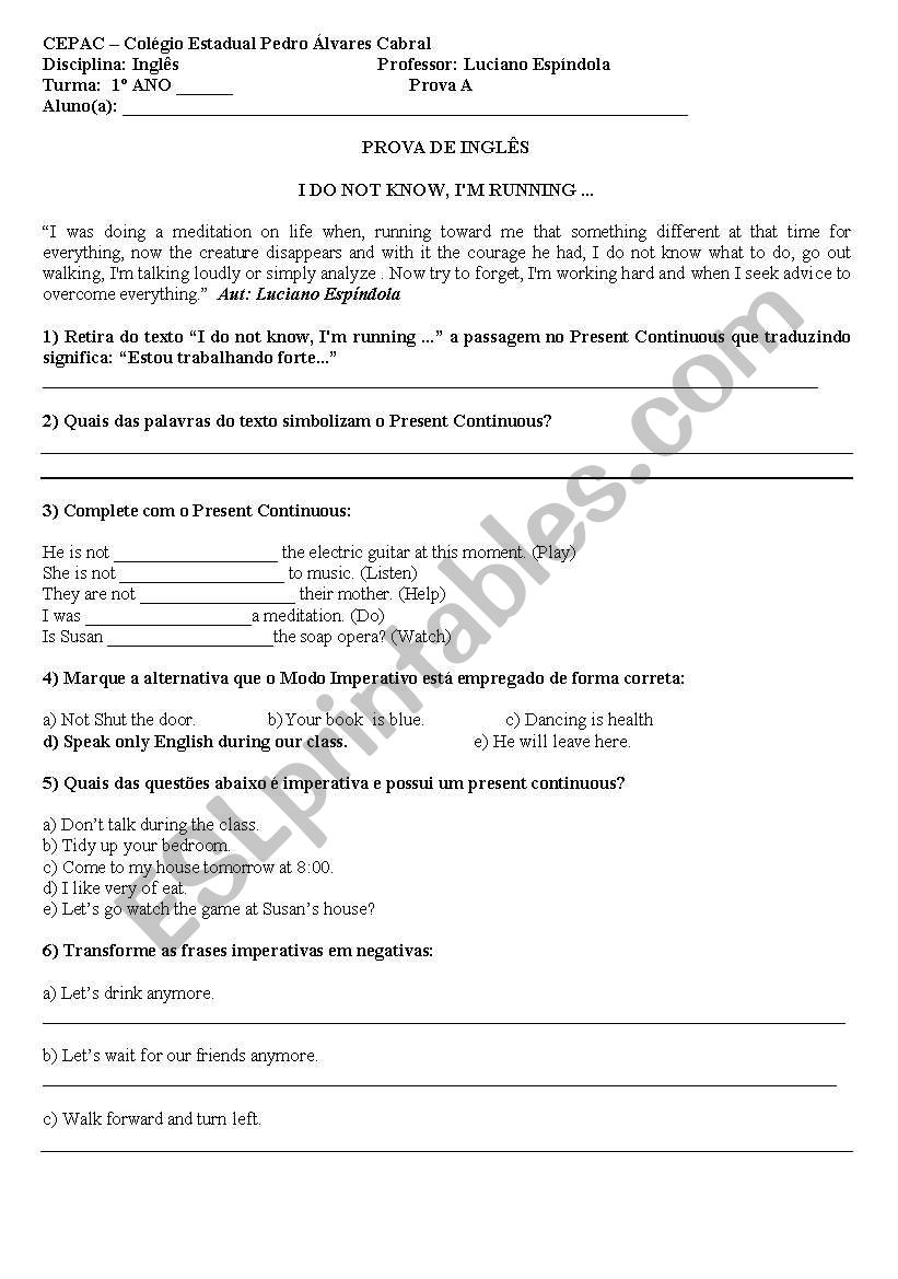Present Continuos worksheet