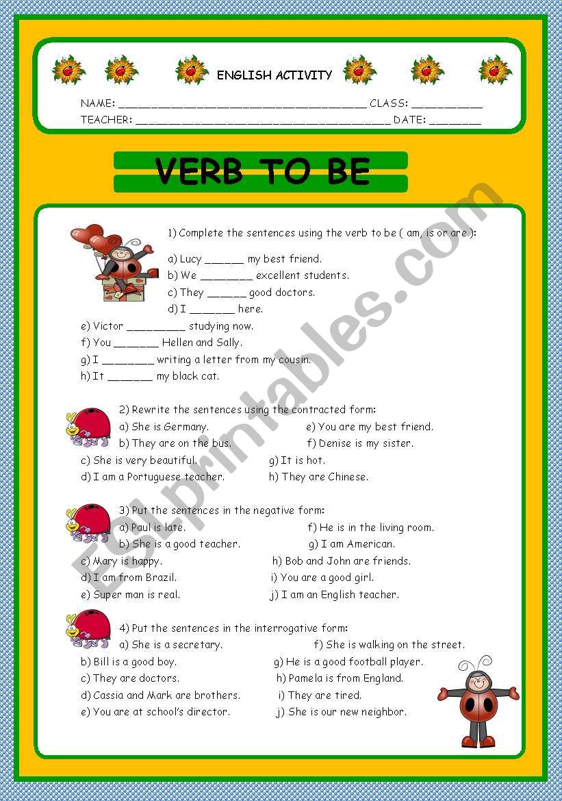 VERB TO BE worksheet