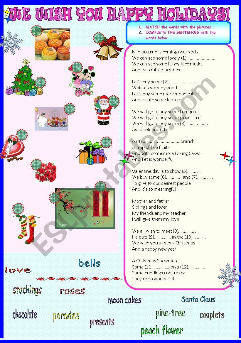 We wish you happy holidays! worksheet