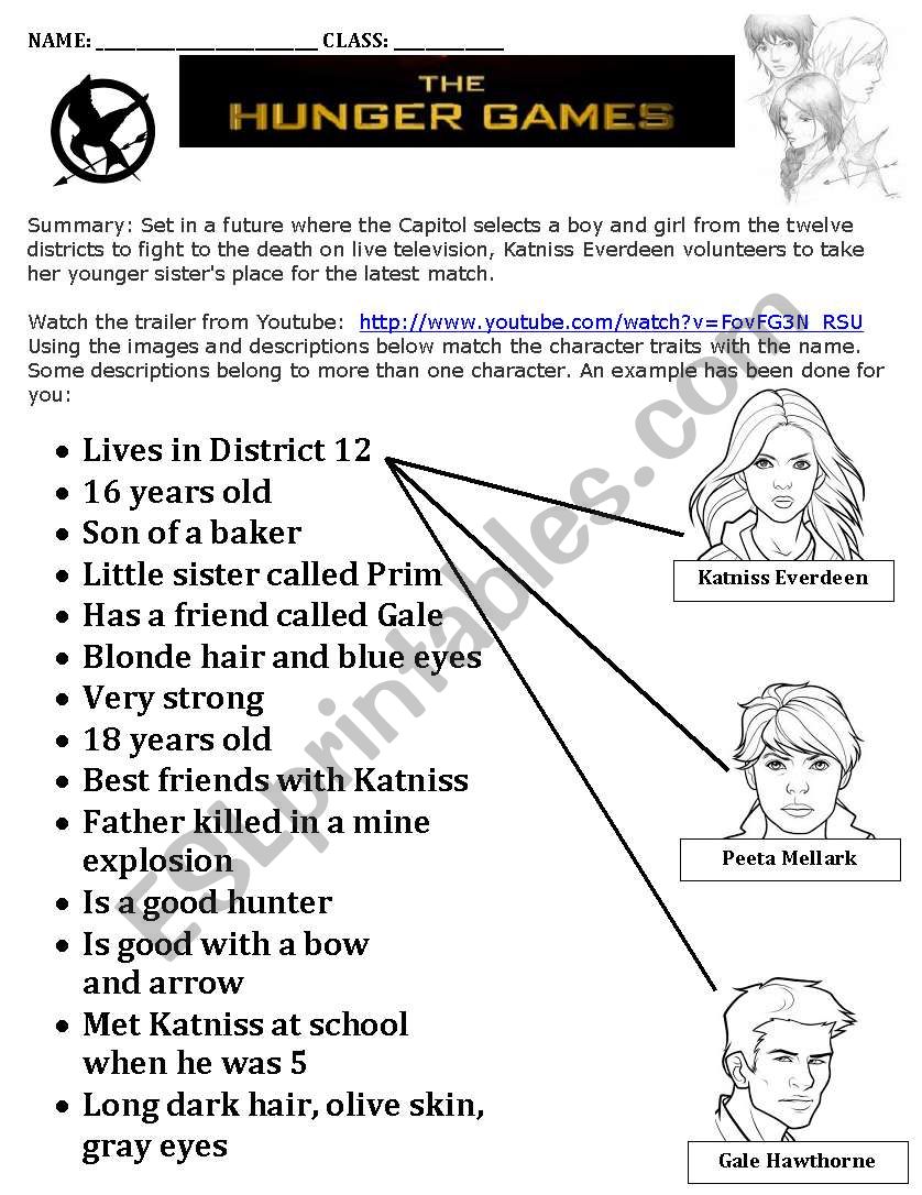 Hunger Games matching task worksheet