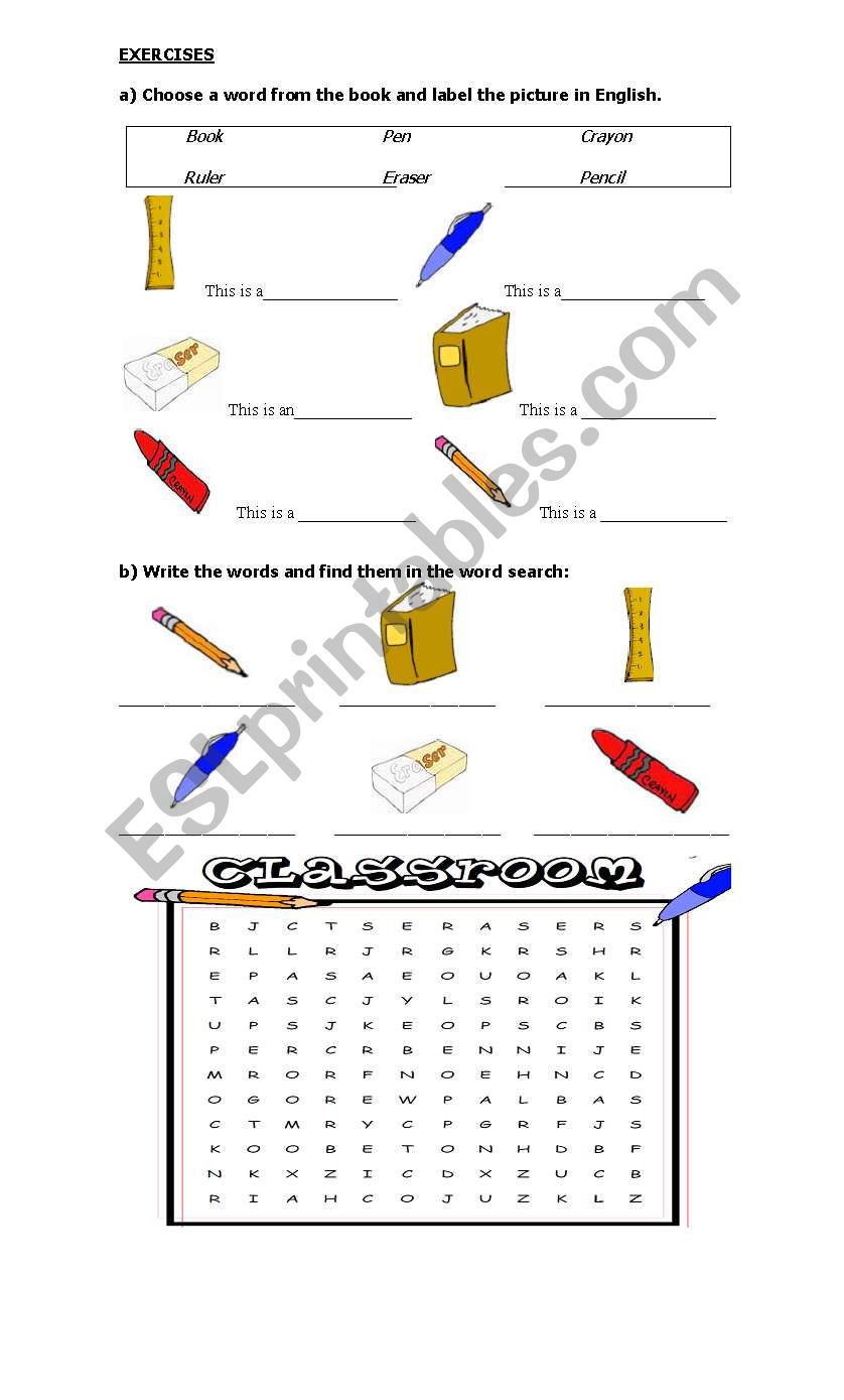 Classroom objects handout worksheet