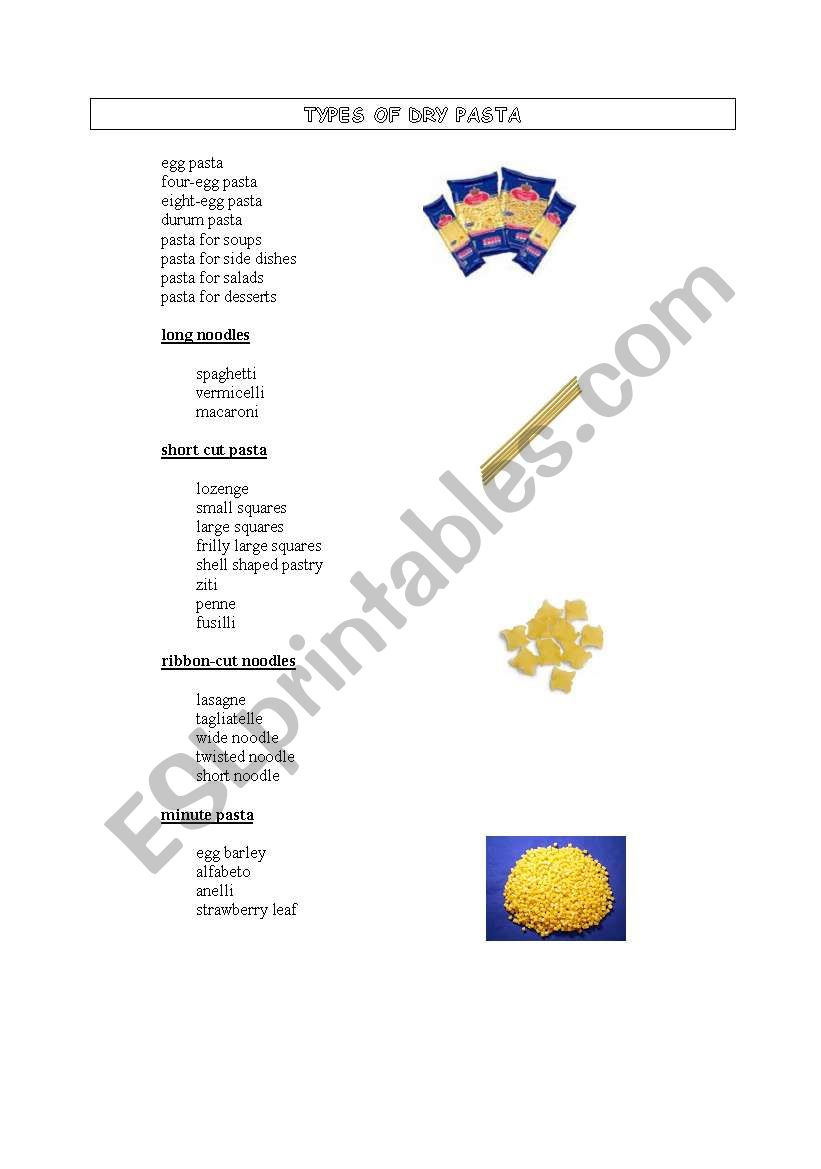 Pasta worksheet