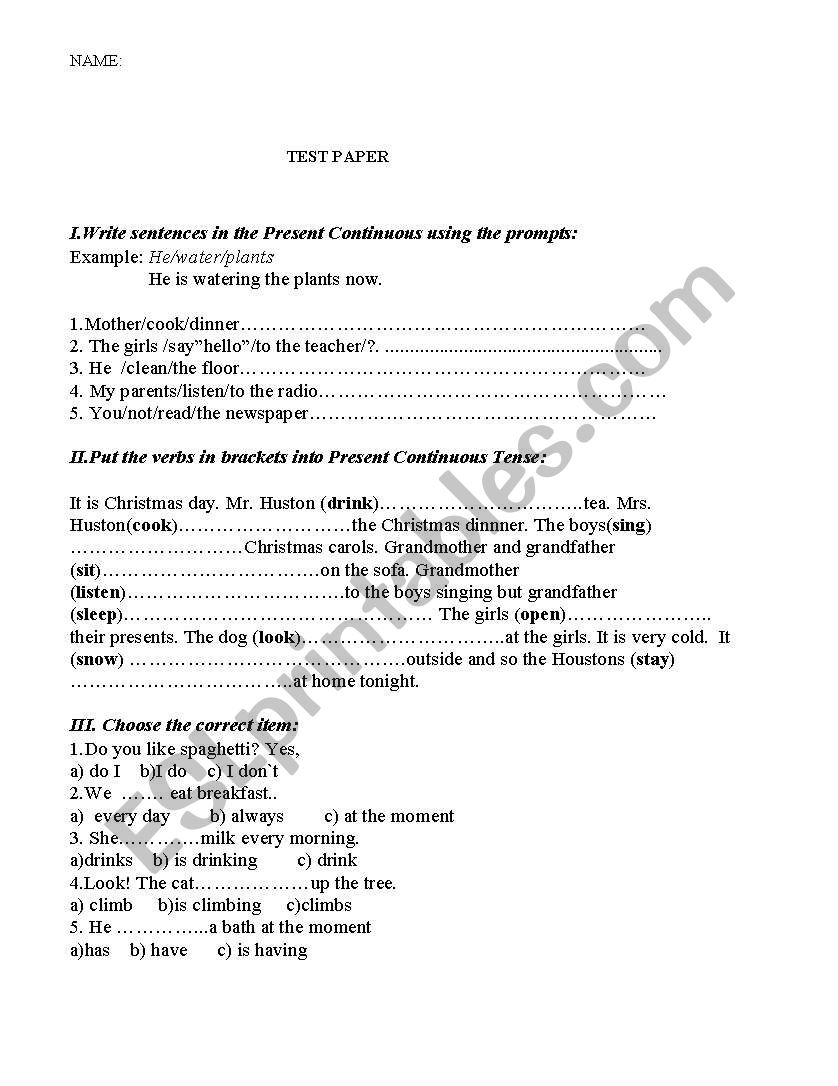 present continuous worksheet worksheet