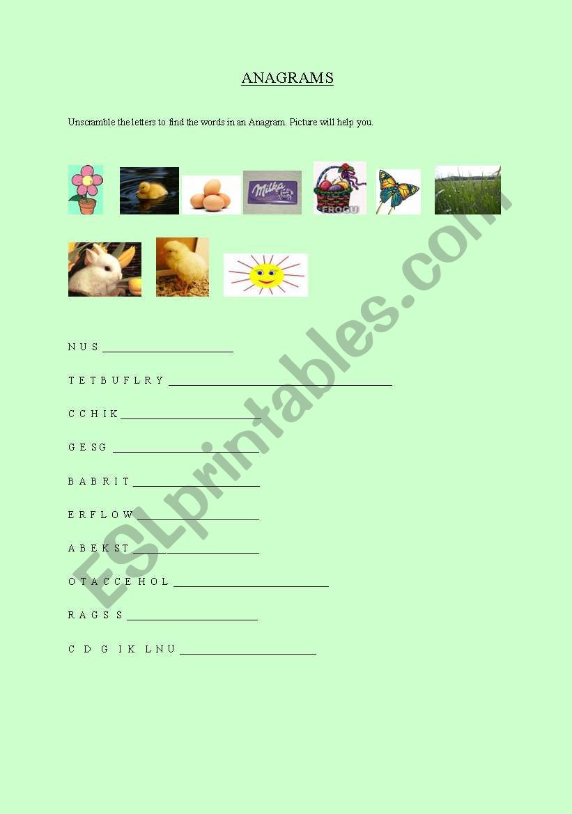 Easter - anagrams worksheet