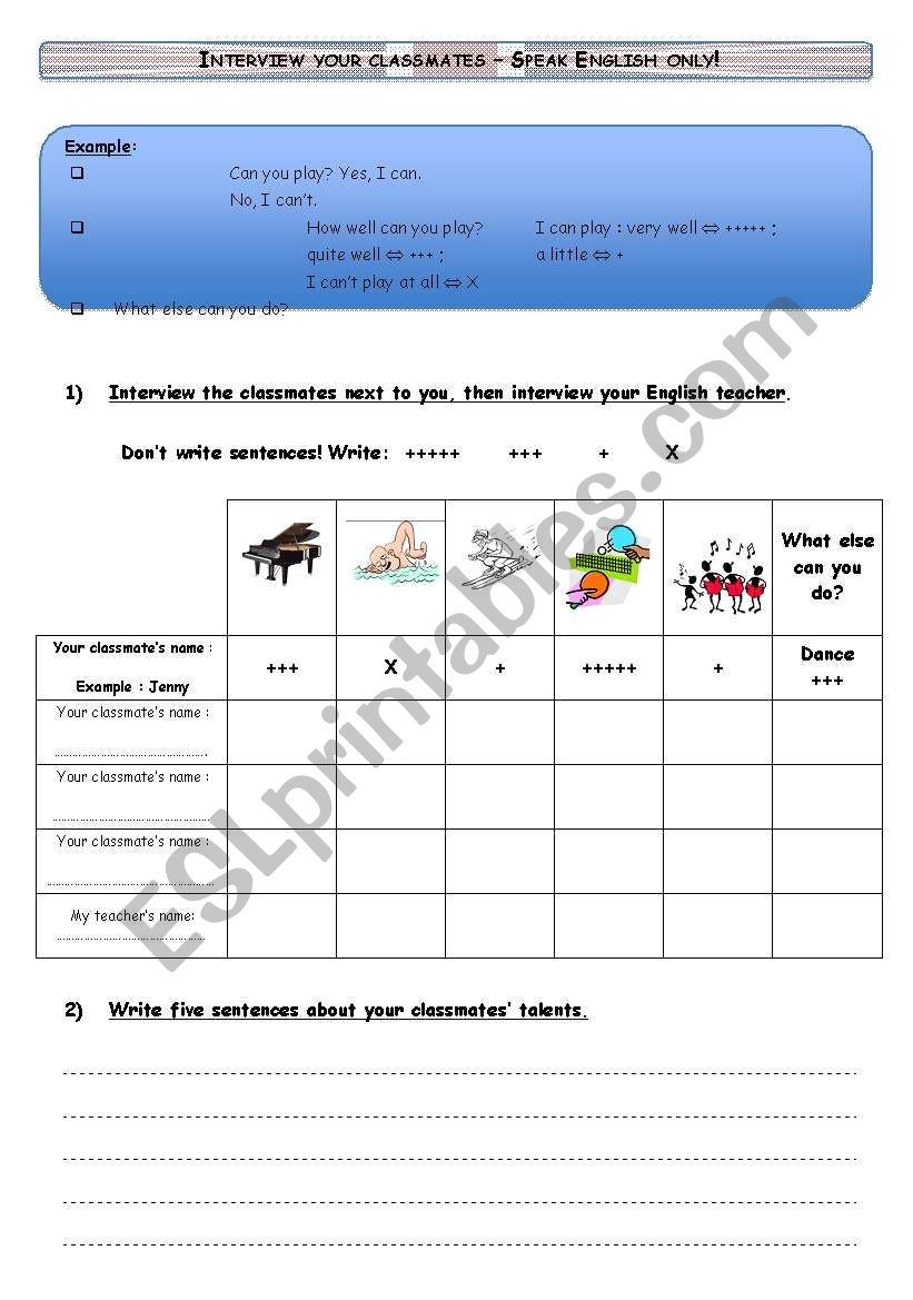 TALENTS: Interview your classmates and your teacher!