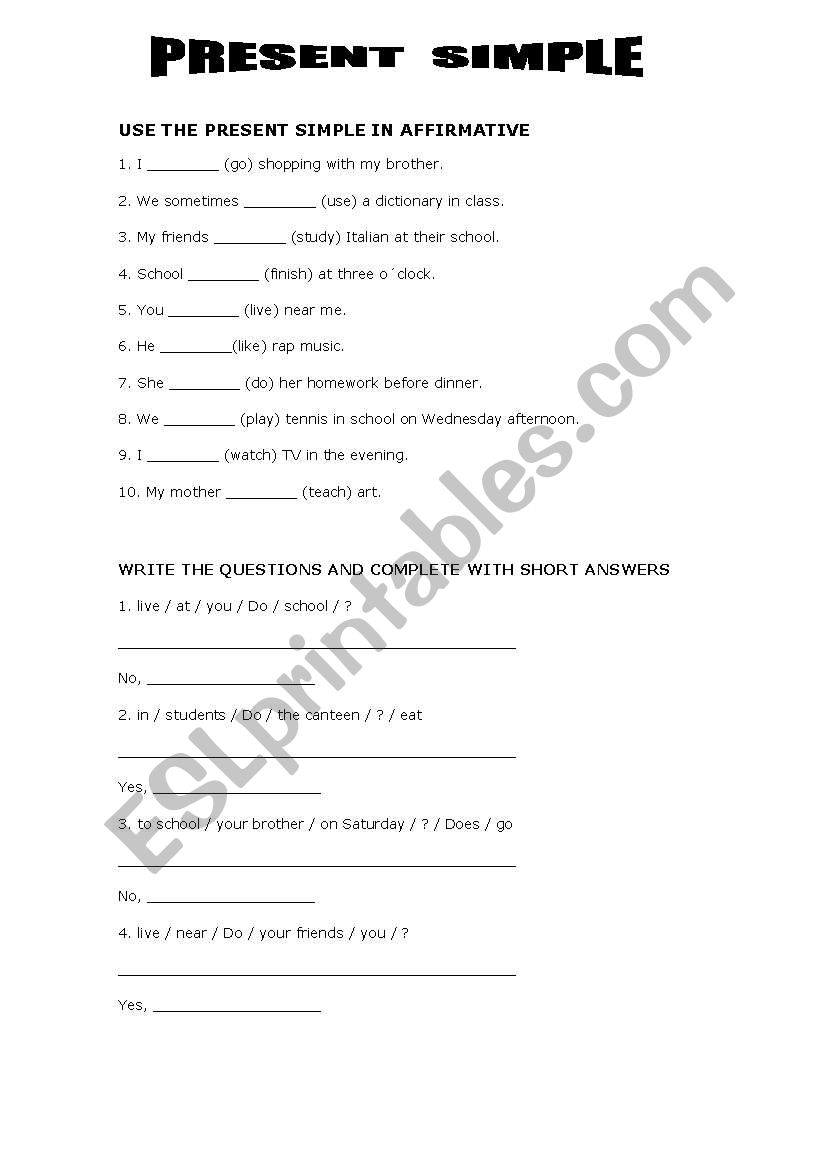 PRESENT SIMPLE worksheet