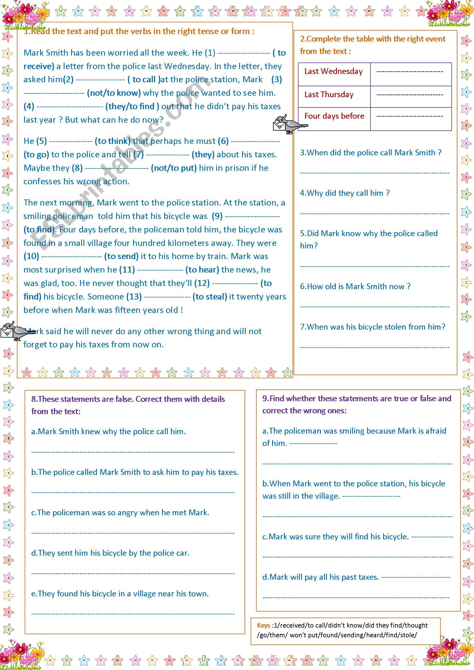 tense review worksheet