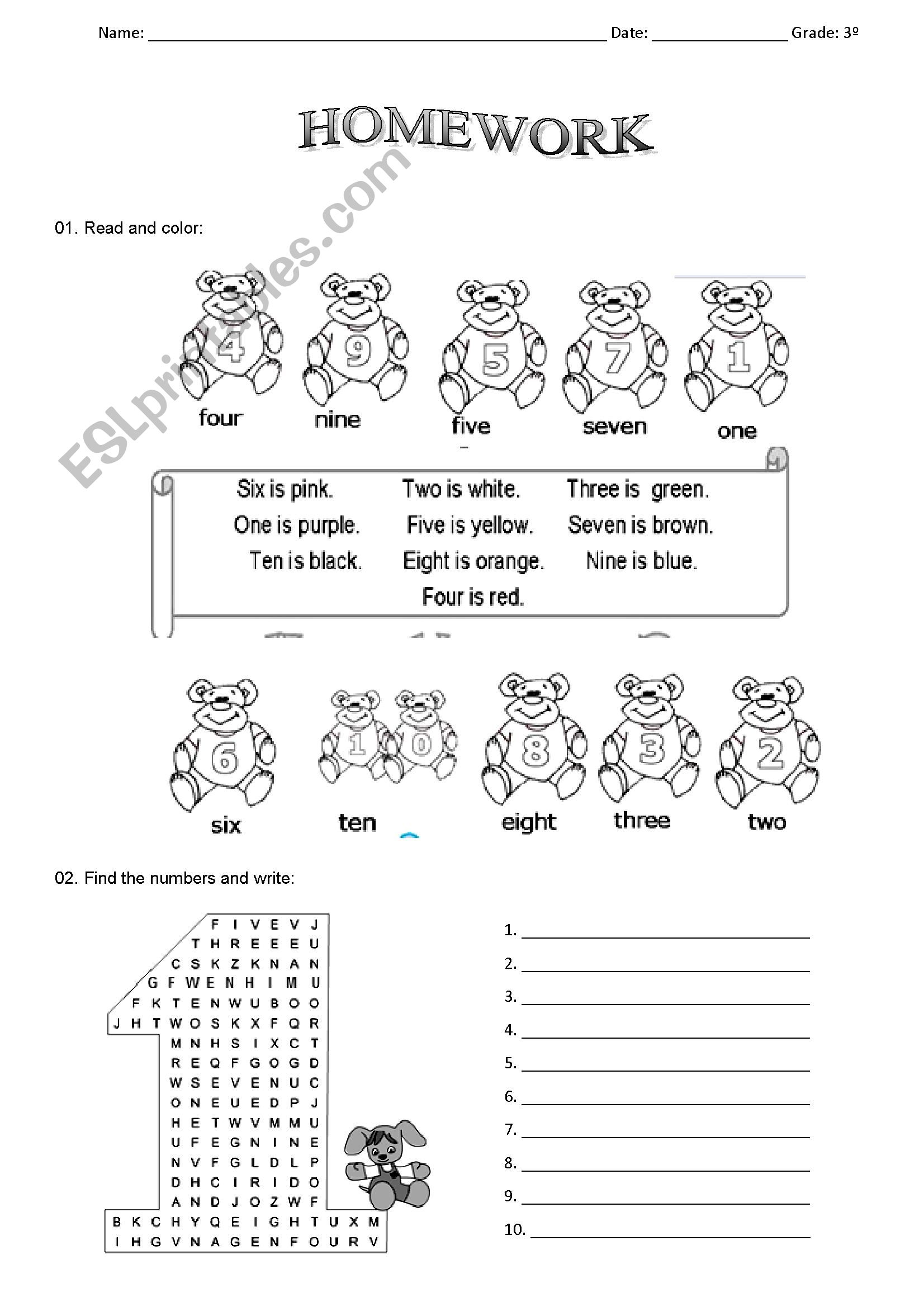 Numbers worksheet