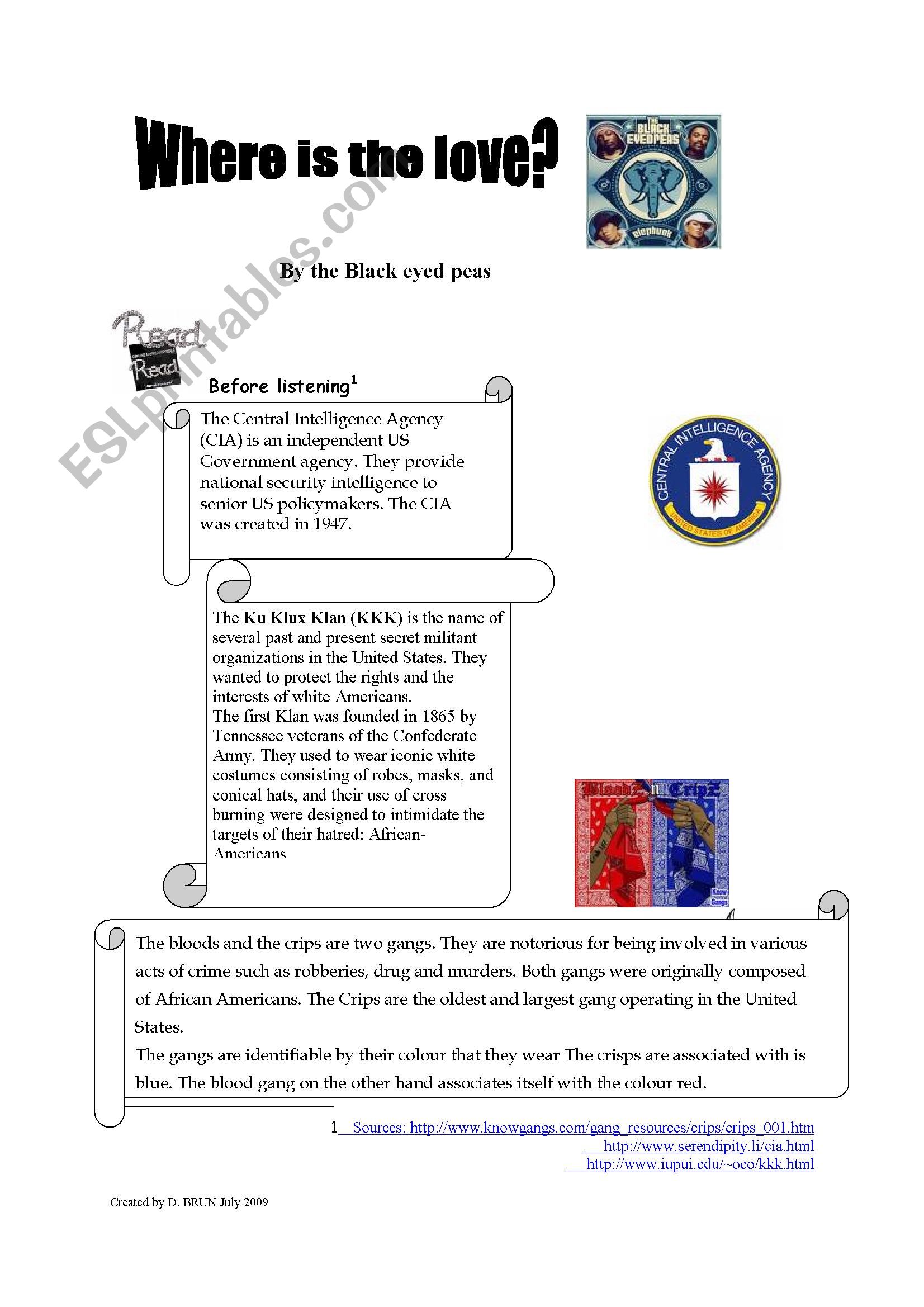 Where is the love - song worksheet