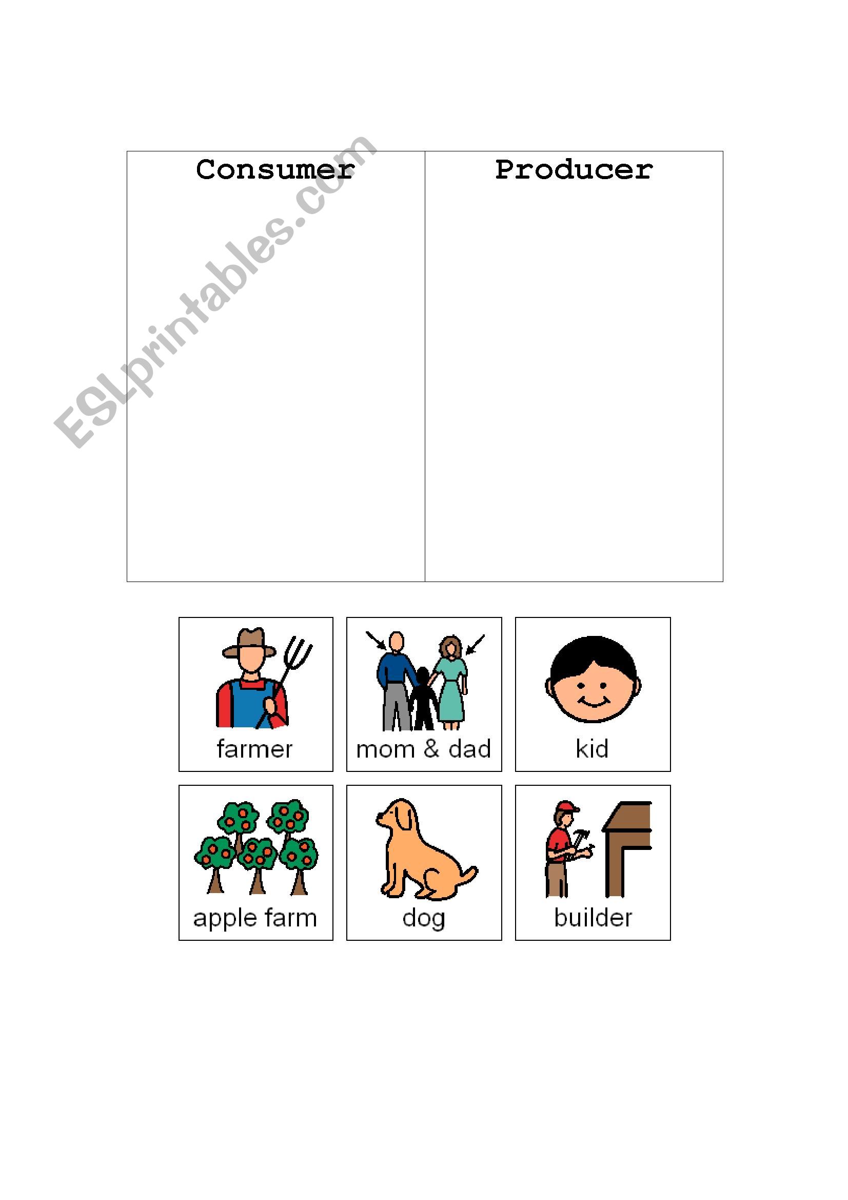 English worksheets: Consumer and Producer Sort With Producers And Consumers Worksheet